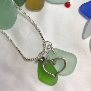 SEAGLASS Seafoam & Lime Green Charm Necklace- New